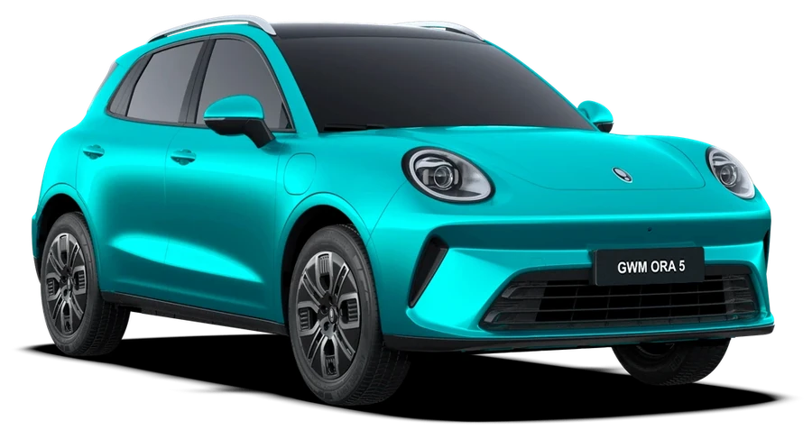 GWM ORA 5 na cor Electric Blue, vista dianteira três quartos